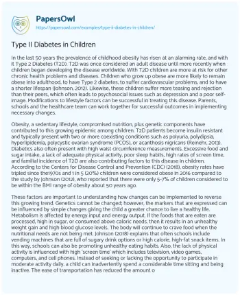 Essay on Type II Diabetes in Children