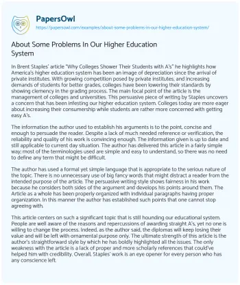 Essay on About some Problems in our Higher Education System