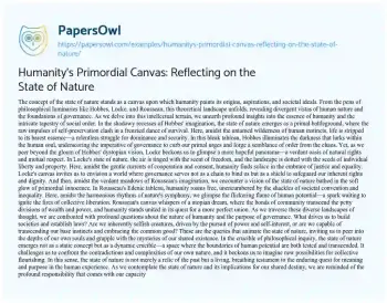 Essay on Humanity’s Primordial Canvas: Reflecting on the State of Nature