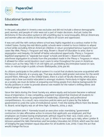 Essay on Educational System in America