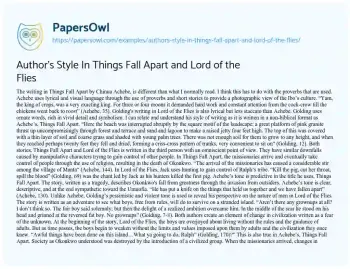 Essay on Author’s Style in Things Fall Apart and Lord of the Flies 