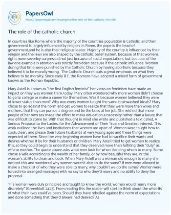 Essay on The Role of the Catholic Church