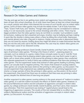 Essay on Research on Video Games and Violence