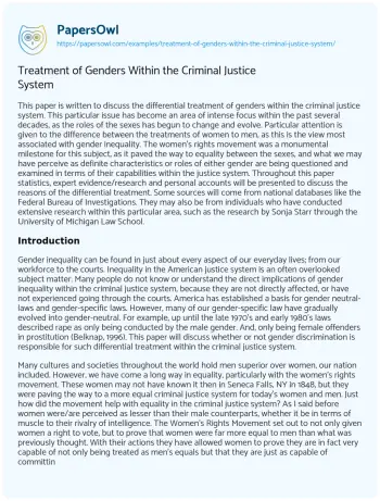 Essay on Treatment of Genders Within the Criminal Justice System