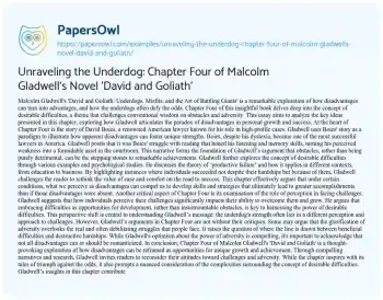 Essay on Unraveling the Underdog: Chapter Four of Malcolm Gladwell’s Novel ‘David and Goliath’