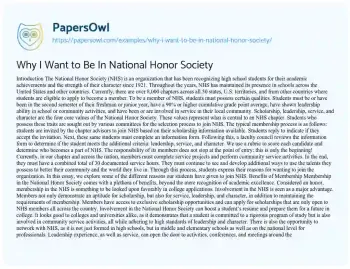 Essay on Why i Want to be in National Honor Society