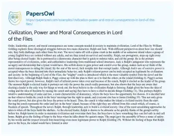 Essay on Civilization, Power and Moral Consequences in Lord of the Flies