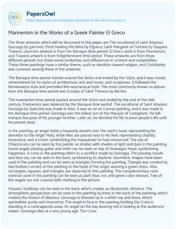 Essay on Mannerism in the Works of a Greek Painter El Greco