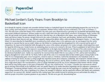 Essay on Michael Jordan’s Early Years: from Brooklyn to Basketball Icon