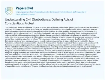 Essay on Understanding Civil Disobedience: Defining Acts of Conscientious Protest