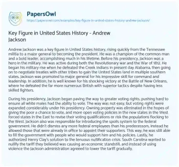 Essay on Key Figure in United States History – Andrew Jackson