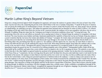 Essay on Martin Luther King’s Beyond Vietnam