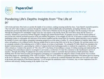 Essay on Pondering Life’s Depths: Insights from “The Life of Pi”