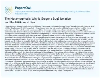 Essay on The Metamorphosis: why is Gregor a Bug? Isolation and the Hikikomori Link