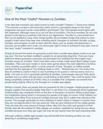 Essay on One of the most “Useful” Monsters is Zombies