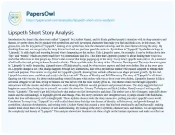 Essay on Lipspeth Short Story Analysis