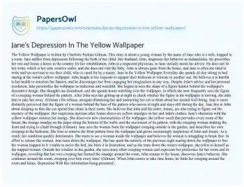 Essay on Jane’s Depression in the Yellow Wallpaper