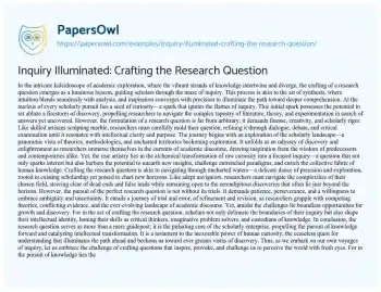 Essay on Inquiry Illuminated: Crafting the Research Question