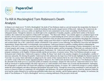 Essay on To Kill a Mockingbird Tom Robinson’s Death Analysis