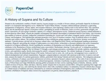 Essay on A History of Guyana and its Culture