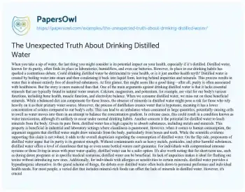 Essay on The Unexpected Truth about Drinking Distilled Water