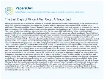 Essay on The Last Days of Vincent Van Gogh: a Tragic End