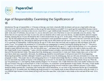 Essay on Age of Responsibility: Examining the Significance of 18