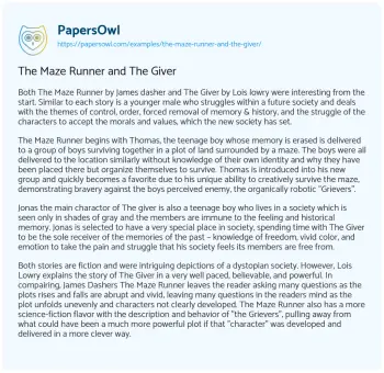 Essay on The Maze Runner and the Giver