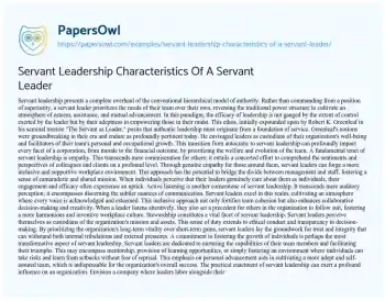 Essay on Servant Leadership Characteristics of a Servant Leader