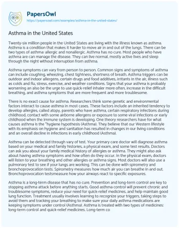 Essay on Asthma in the United States