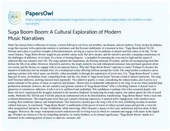 Essay on Suga Boom Boom: a Cultural Exploration of Modern Music Narratives