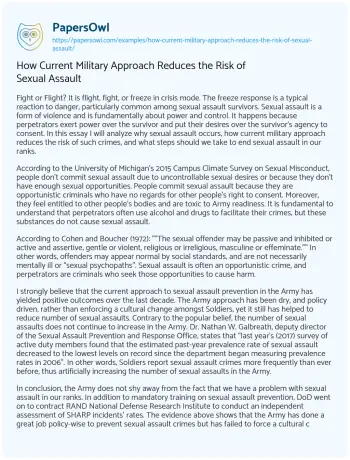 Essay on How Current Military Approach Reduces the Risk of Sexual Assault