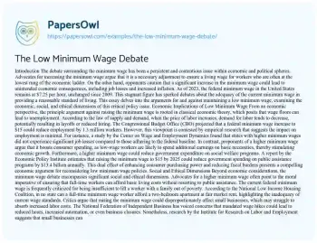 Essay on The Low Minimum Wage Debate