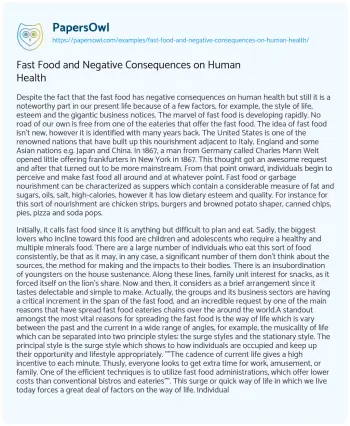 Essay on Fast Food and Negative Consequences on Human Health