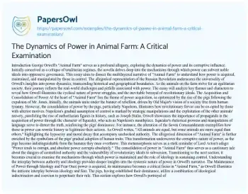 Essay on The Dynamics of Power in Animal Farm: a Critical Examination