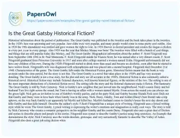 Essay on Is the Great Gatsby Historical Fiction?