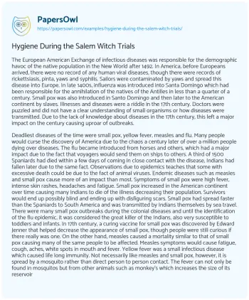 Essay on Hygiene during the Salem Witch Trials