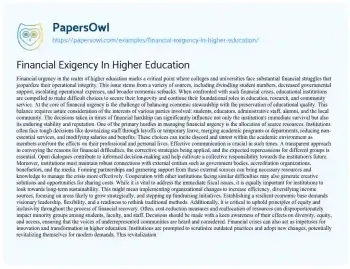 Essay on Financial Exigency in Higher Education