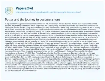 Essay on The Hero’s Journey in Harry Potter