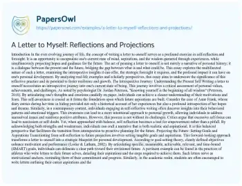 Essay on A Letter to Myself: Reflections and Projections