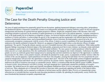 Essay on The Case for the Death Penalty: Ensuring Justice and Deterrence