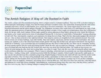 Essay on The Amish Religion: a Way of Life Rooted in Faith