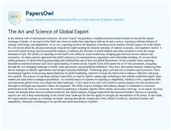 Essay on The Art and Science of Global Export