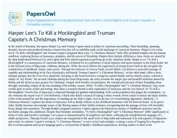 Essay on Harper Lee’s to Kill a Mockingbird and Truman Capote’s a Christmas Memory