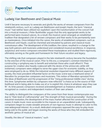 Essay on Ludwig Van Beethoven and Classical Music