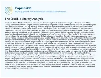 Essay on The Crucible Literary Analysis