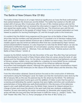 Essay on The Battle of New Orleans War of 1812