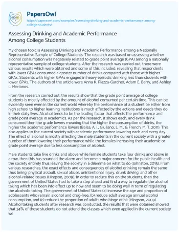 Essay on Assessing Drinking and Academic Performance Among College Students