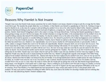 Essay on Reasons why Hamlet is not Insane