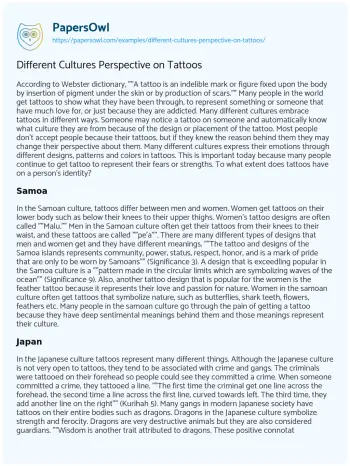 Essay on Different Cultures Perspective on Tattoos